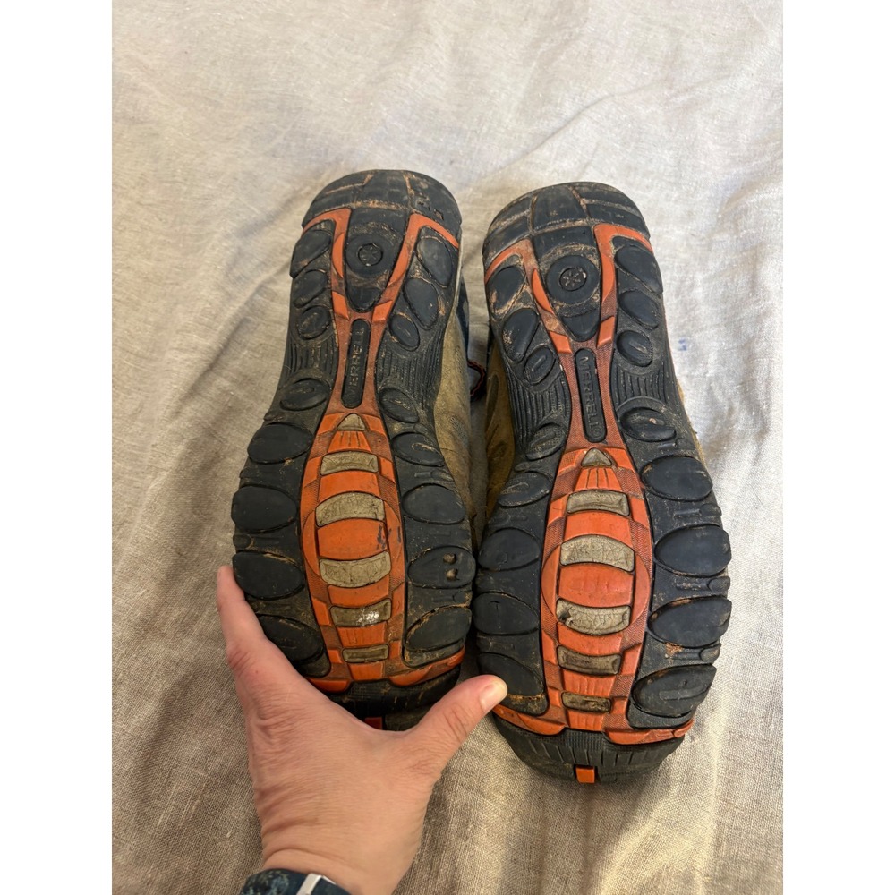 Merrell Mens Hiking Shoes Brown Black Orange Suede Mesh Low Top Trail Sneakers - Picture 9 of 13